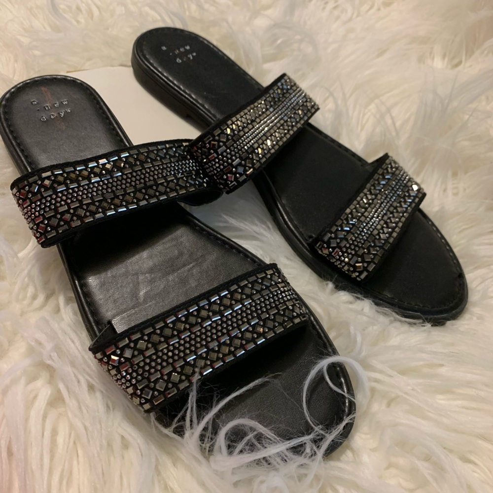 Black sandals with jeweled Straps Size 11